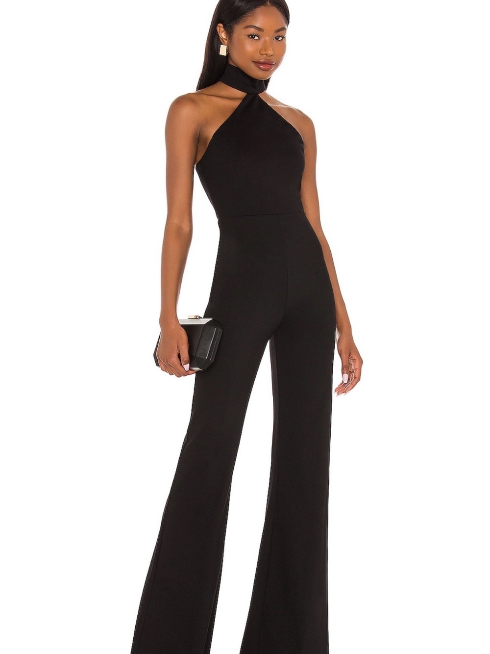 New Amanda Uprichard Black Halter Jumpsuit with Wide Legs